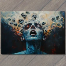 Art Print Intense Expression Surreal Art Bloody Eyes Curly Hair Emotional