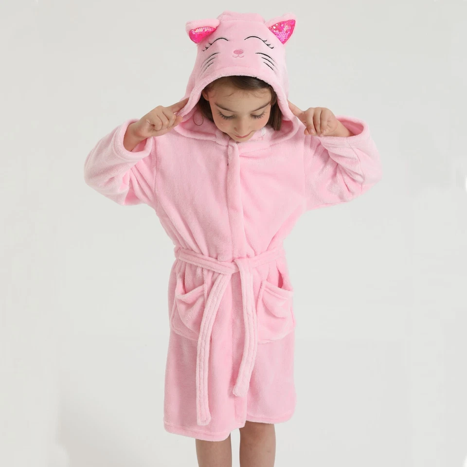 Niños Niñas Batas Niño Pequeño Albornoz con Capucha Polar Pijama Vestido 3T-12Y Foto 3 de 4