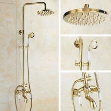 Luxury Gold Color Brass Bathroom Rain Shower Faucet Set Tub Mixer Tap fgf432