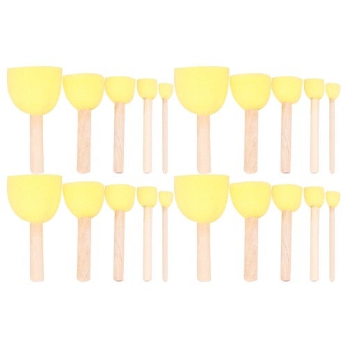 20 Pcs Children's Paint Wooden Handle Brush Sponge Painting Brushes for Craft