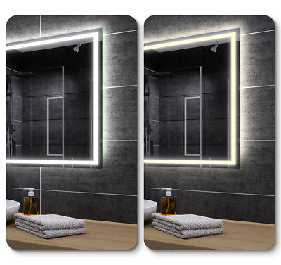 Miroir De Salle De Bain LED Moderne Avec Interrupteur Et Horloge - Fixation Murale, Design Sobre