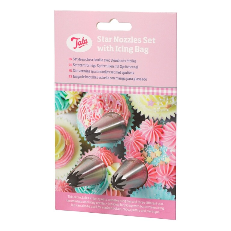 Tala Cake Baking Decorating Icing Bag Set with 3 Star Nozzles