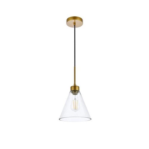 Living District Mera 1-Light Mid-Century Metal Pendant in Brass and Clear - Picture 3 of 7