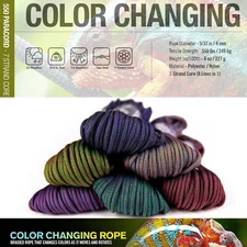 Colour Changing ATWOOD USA Paracord 550 Type III 7Strand 4mm AUTHENTIC small run