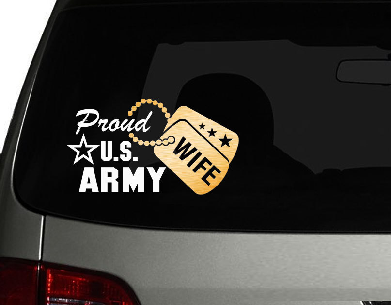 Proud US Army Mom Vinyl Car Decal Sticker 7.5(W) w/ Gold Military Dog Tag
