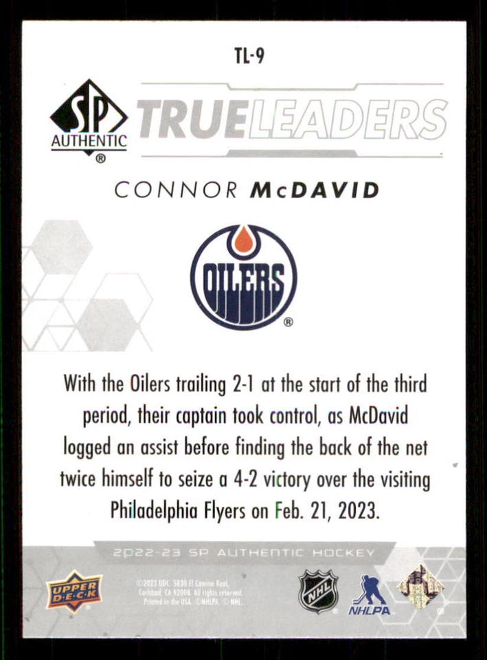 2022-23 SP Authentic True Leaders #TL9 Connor McDavid - Image 2 of 2