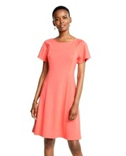 NEW Ann Taylor Short Flutter Sleeve Coral Knee Length Flare Dress Size 4