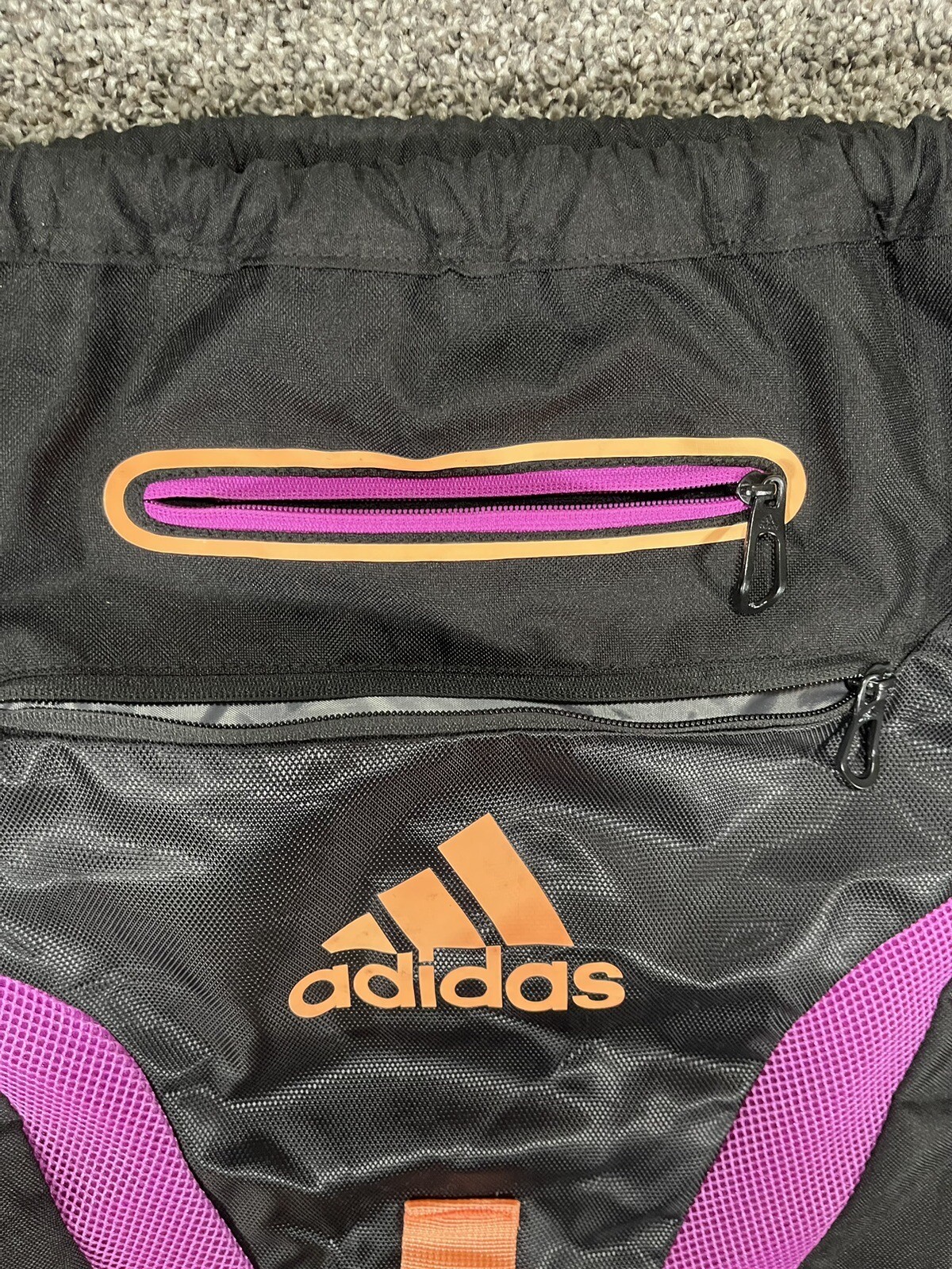 Adidas Drawstring Backpack Sack Black Purple Oran… - image 3