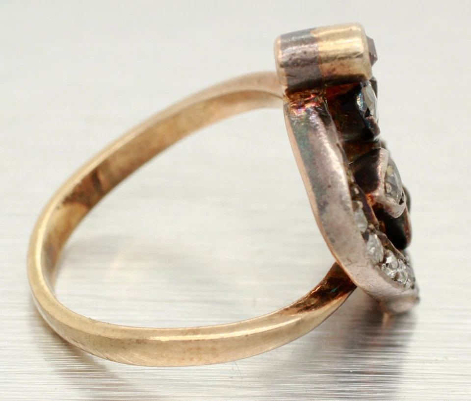 维多利亚式 0.75 克拉玫瑰切割钻石鸡尾酒戒指 - 14k 黄金和白金 — 第 3/4 张图片