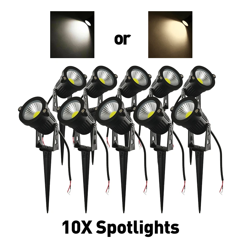 10X 12V Spotlights Patio Outdoor Landscape LED Light Cool/Warm White Hardwired