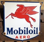 VINTAGE 1940 DATED MOBILOIL AERO PORCELAIN GAS PUMP SIGN MOBIL MOBILGAS