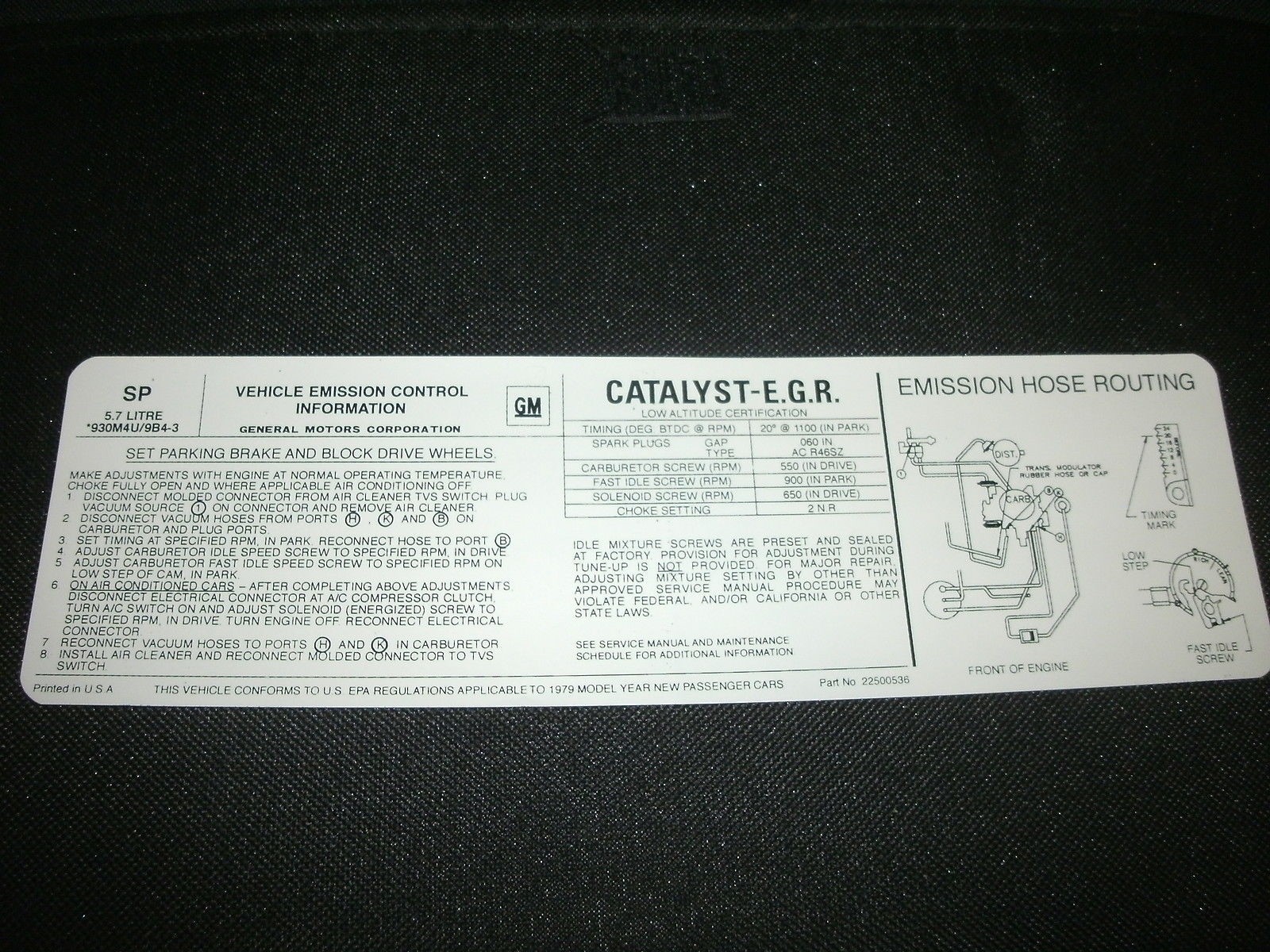 1979 OLDSMOBILE HURST OLDS HURST/OLDS 350 AUTO TRANS ENGINE EMISSIONS ...