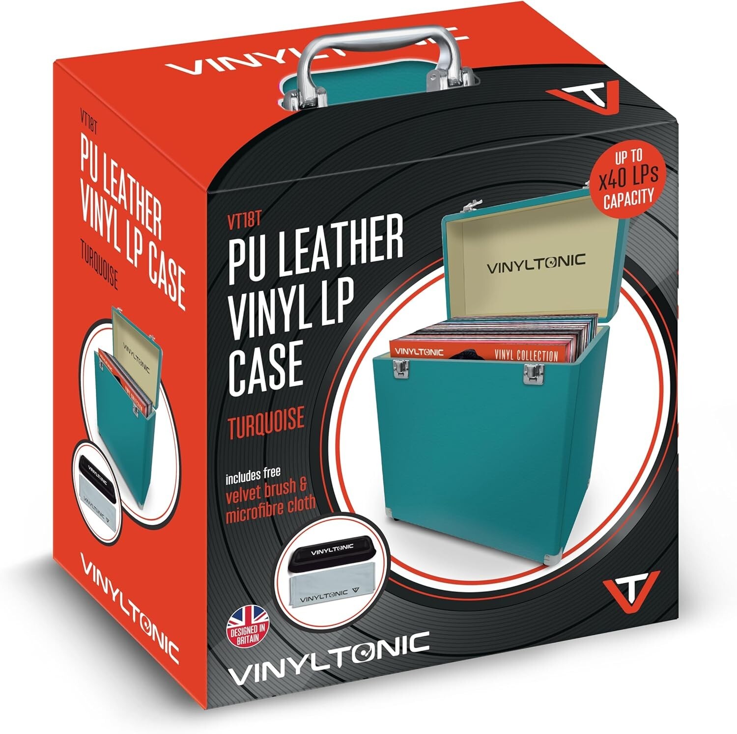 VINYL TONIC 12"" Vinyl LP Storage PU Leather Fully Lined Turquoise