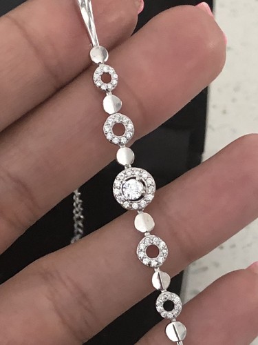 Fine Jewelry sterling silver Braclet With 5 Circle Love Zirconia Stones Up 8.5” - Picture 2 of 5
