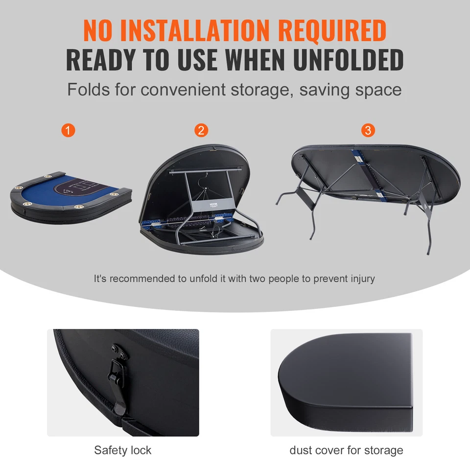 VEVOR Tavolo da Poker Pieghevole 8 Giocatori ca. 241 x 107 x 76 mm Blu/Nero - Immagine 3 di 4