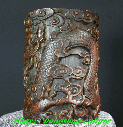 Chinesische antike Bambusschnitzerei Tier Drachenmuster Pinsel Bleistift Topf - Bild 2 von 7