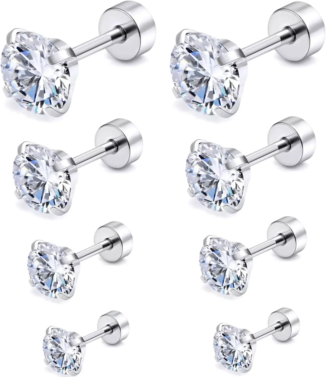 20G 18G Hypoallergenic Flat Back Earrings Studs for Women & Men in 316L Surgical Steel
