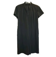 Talbots Petites Black Cap Sleeve Pleated Front V-Neck Sheath Dress Size 12