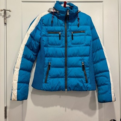 Bogner Fire + Ice Blue Down Puffer Ski Jacket Women 89 Individual 600 Fill Hood