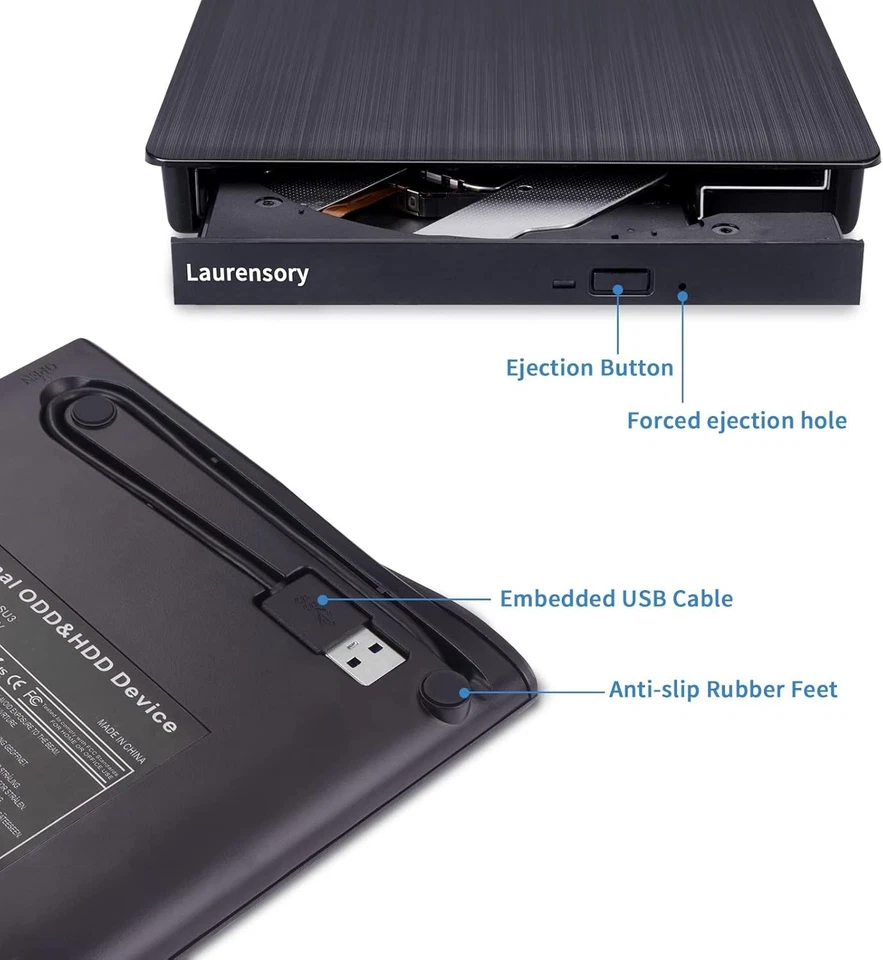External CD DVD Drive, USB 3.0 Player Burner Writer, for PC Laptop Windows MacOs - Image 4 of 4