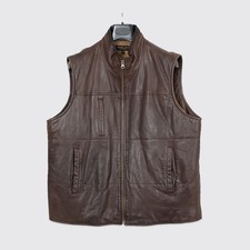 Golden Bear Vest Size L Solid Dark Brown Genuine Leather Full Zip Multi Pocket
