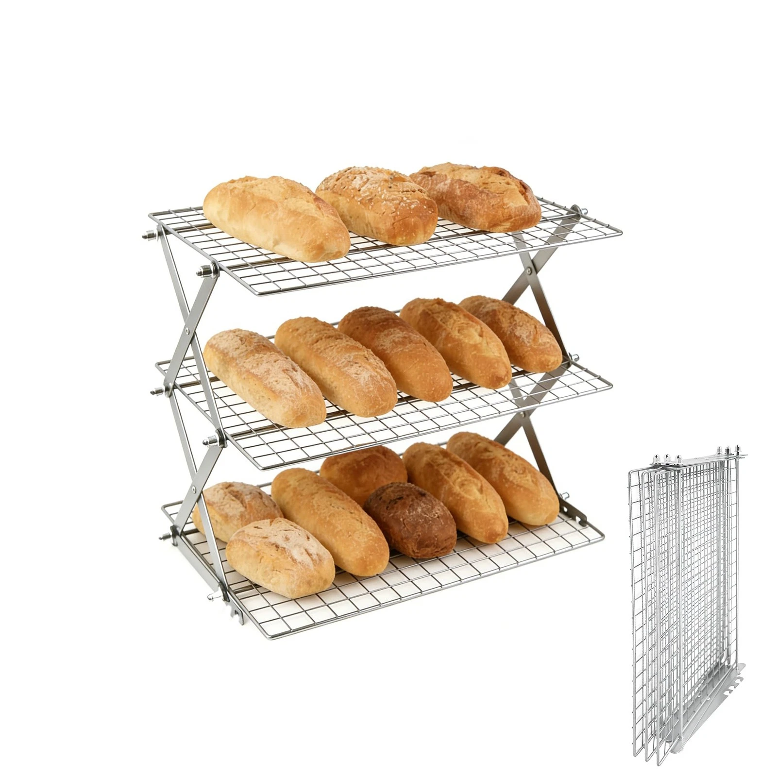 3 Tier Collapsible Cooling Rack with Adjustable 6 Setting Design stackable wi...