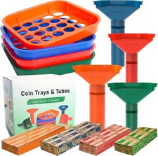 L LIKED Coin Sorter Tray & Coin Sorter Tube - 4 Color Coded Coin Separator Trays
