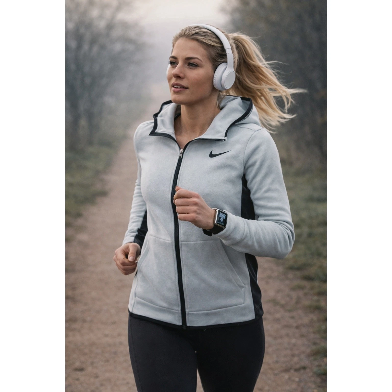 Nike Therma-Fit All Time Tech Zip Hoodie Women L Silver 685672-012