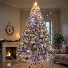 Prelit Artificial Christmas Tree Lights 6ft/7.5ft Snow Flocked Holiday Xmas