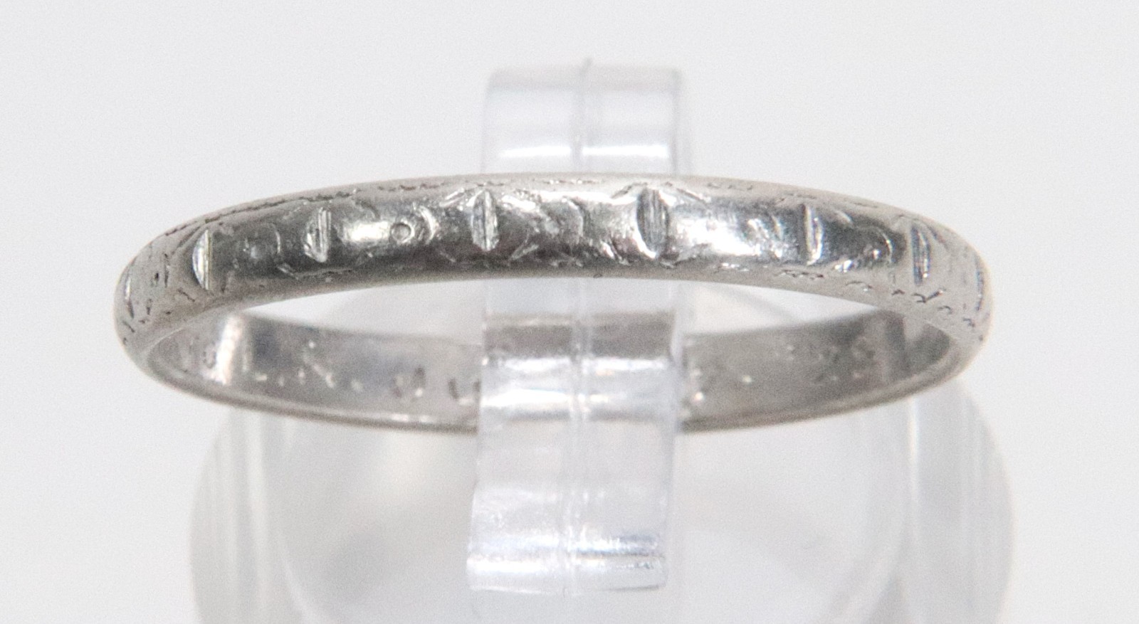 Antique Platinum Engraved Stackable Wedding Band - image 1