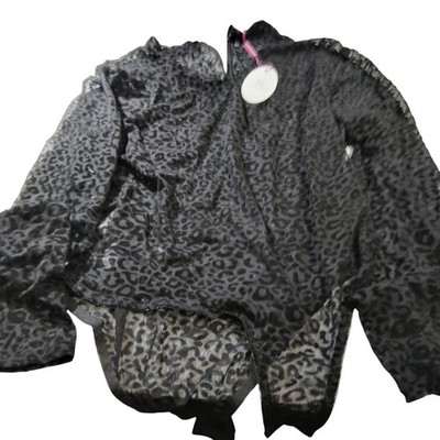 Avidlove Black Leopard Mesh L/S Bodysuit   Mock Neck   Snap Closure   XL   NWT