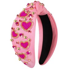 Valentines Day Headband Love Heart Jeweled Crystal Knotted Red Pink