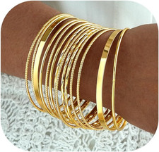 Gold Bangle Bracelets for Women Stackable Set Multi Layer 18K Gold Plated