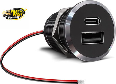 12V USB Outlet All-Aluminum QC 3.0 USB-A & USB-C PD3.0 Dual Fast Car Charger Soc