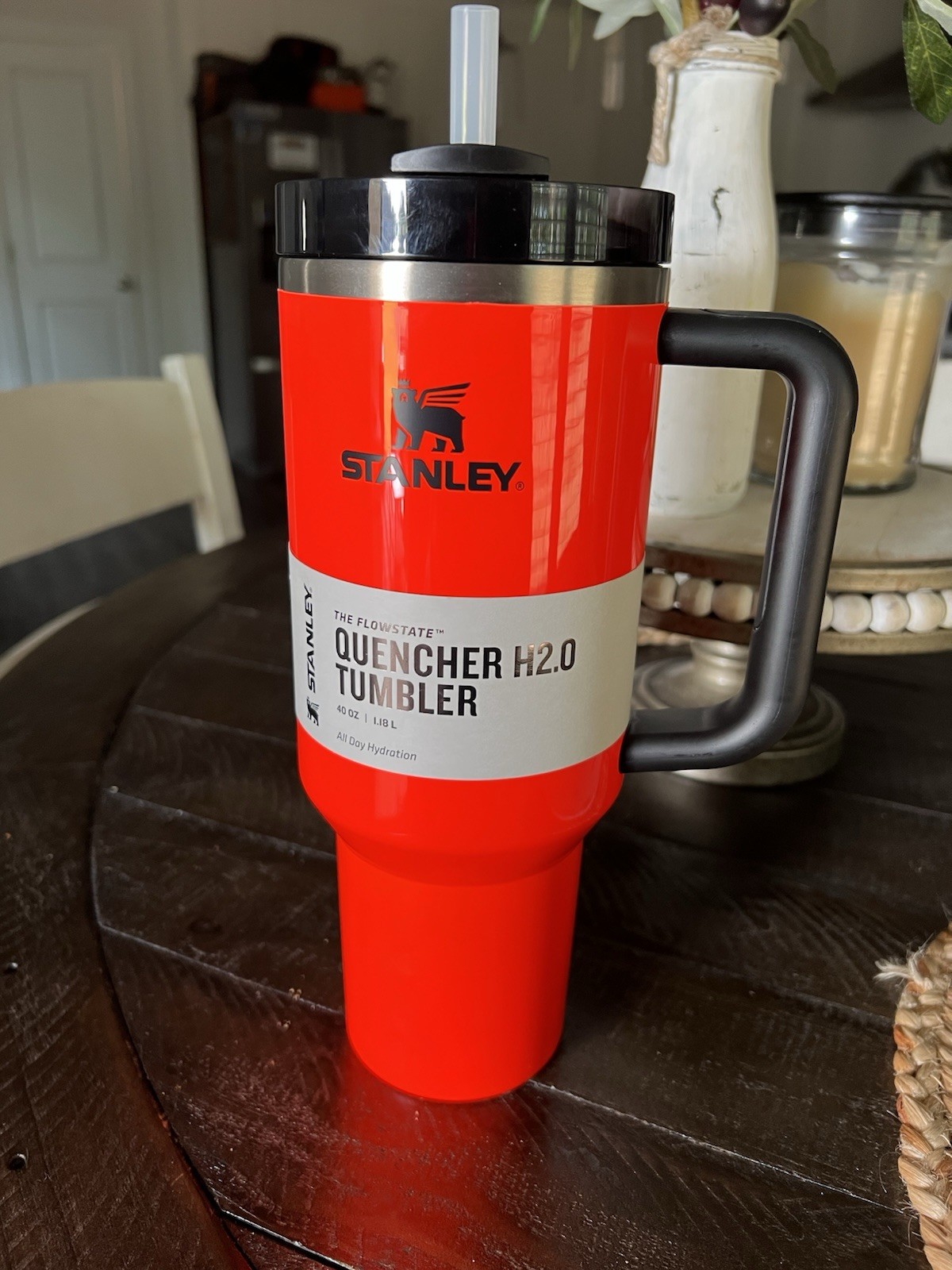 Stanley 40oz Quencher H2.0 Tumbler in Neon Orange Safety Color