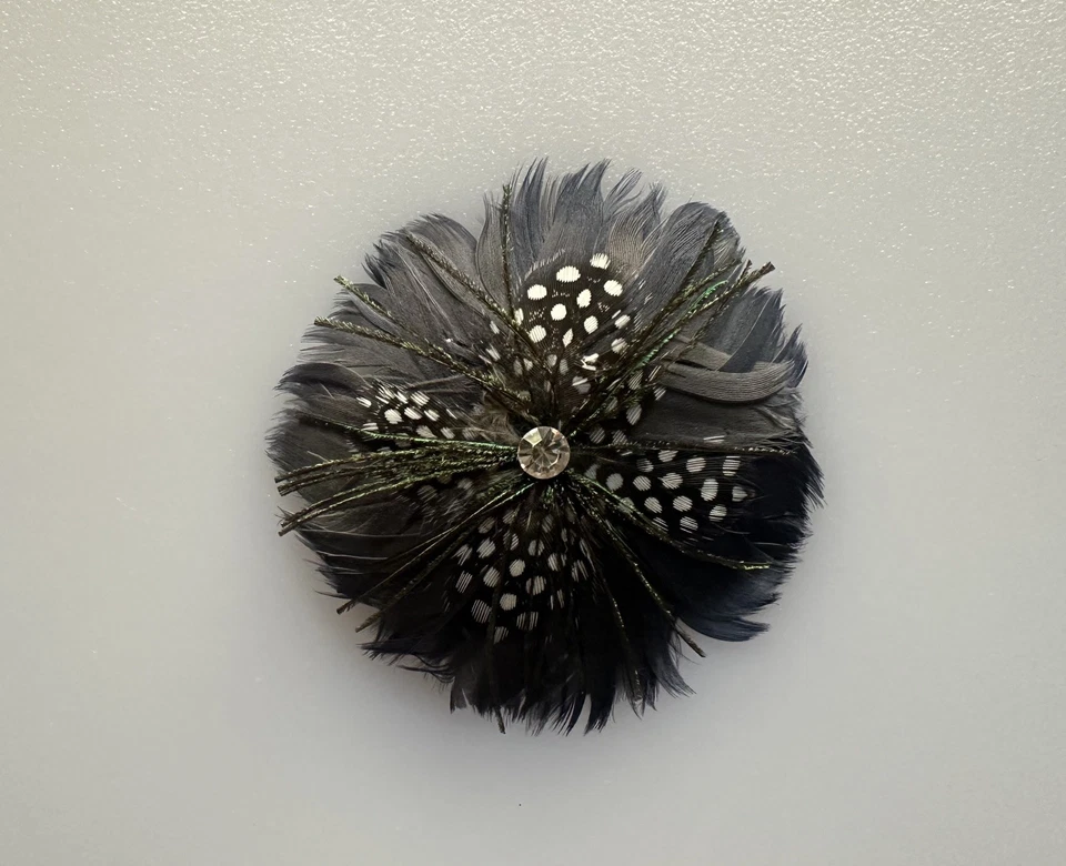 Feather Hair Clip Handmade Blue Alligator Clip Rhinestone Polka Dot Feathers - Image 2 of 4