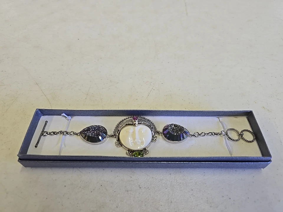 Bali Princess Druzy Quartz Hebei Peridot & Ruby 7.75" Sterling Silver Bracelet - Image 2 of 4