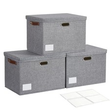 17" Collapsible Storage Bins with Lids, Stackable Closet Organizers Large Gray