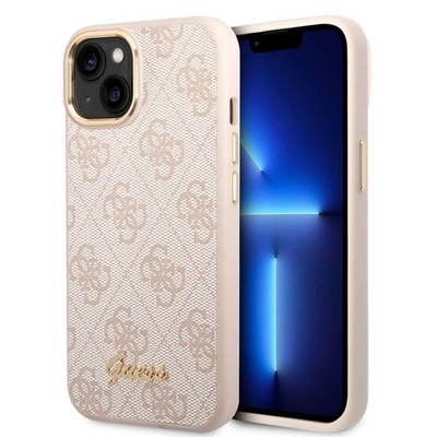 Guess Hülle für iPhone 14 Hülle Rosa hard Case 4G Vintage Gold Logo