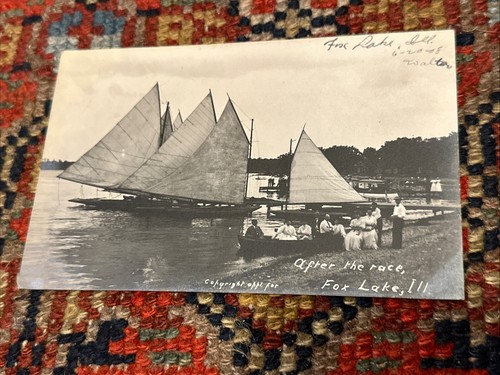 Sailboats After The Race Fox Lake Illinois RPPC Real Photo Postcard 1908