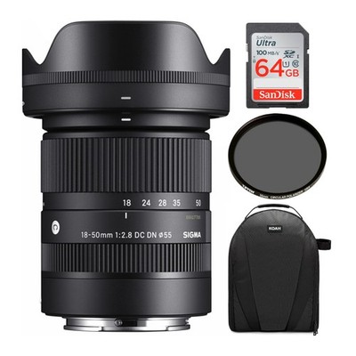 Sigma 18-50mm f/2.8 DC DN Lens for Sony E Mount with Accessory Bundle Zoom