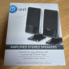 onn. Amplified Stereo Computer Speakers 2.0 Wired 3.5mm Jack Black ONA16AA008