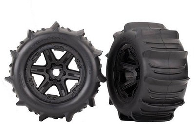 Traxxas 8674 Assembled Paddle Tires & Black 3.8 Wheels E-Revo 2.0