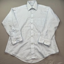 VTG Sears Perma-Prest Shirt Mens 16.5 32-33 Light Blue Striped Woven Fitted 70s