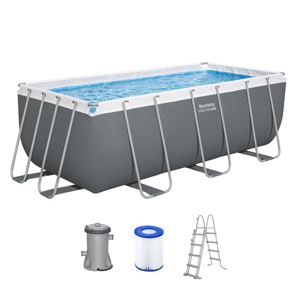 Steel Pro Max™ Frame Pool Set Mit Filterpumpe 412 X 201 X 122 Cm, Grau, Eckig-image