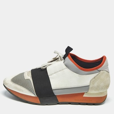 Balenciaga Race Runner niedrige Sneakers aus mehrfarbigem Leder und Strickstoff