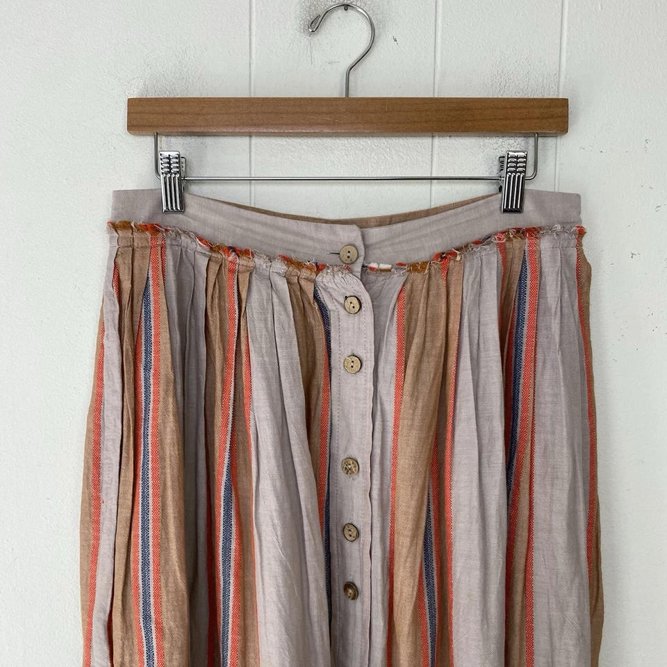Falda Midi Free People HEATIN UP Rayas Naranja Beige Botón Frontal Talla S Boho Foto 4 de 4