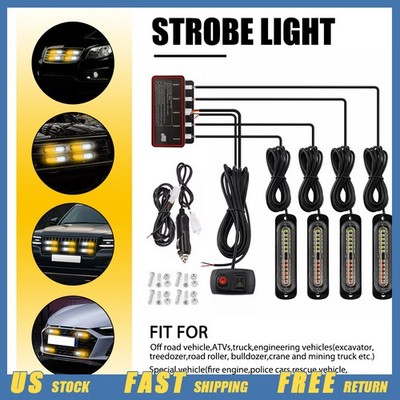 4x 12 LED Strobe Light Bar Car Truck Flashing Warning Hazard Beacon Amber/White