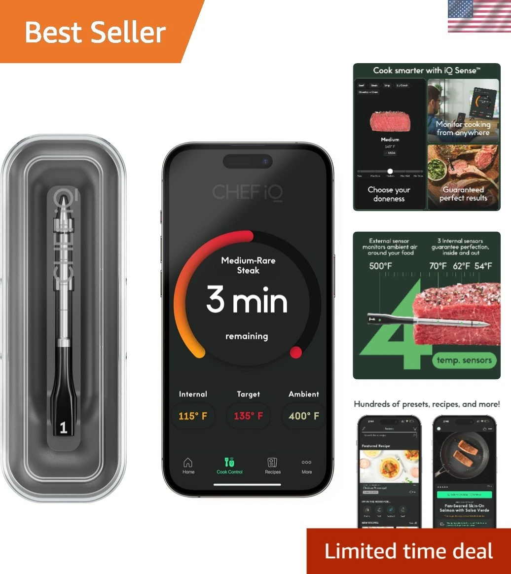 Quad Sensor Meat Thermometer: Unlimited Range, Fast Readings, Wire-Free Freedom