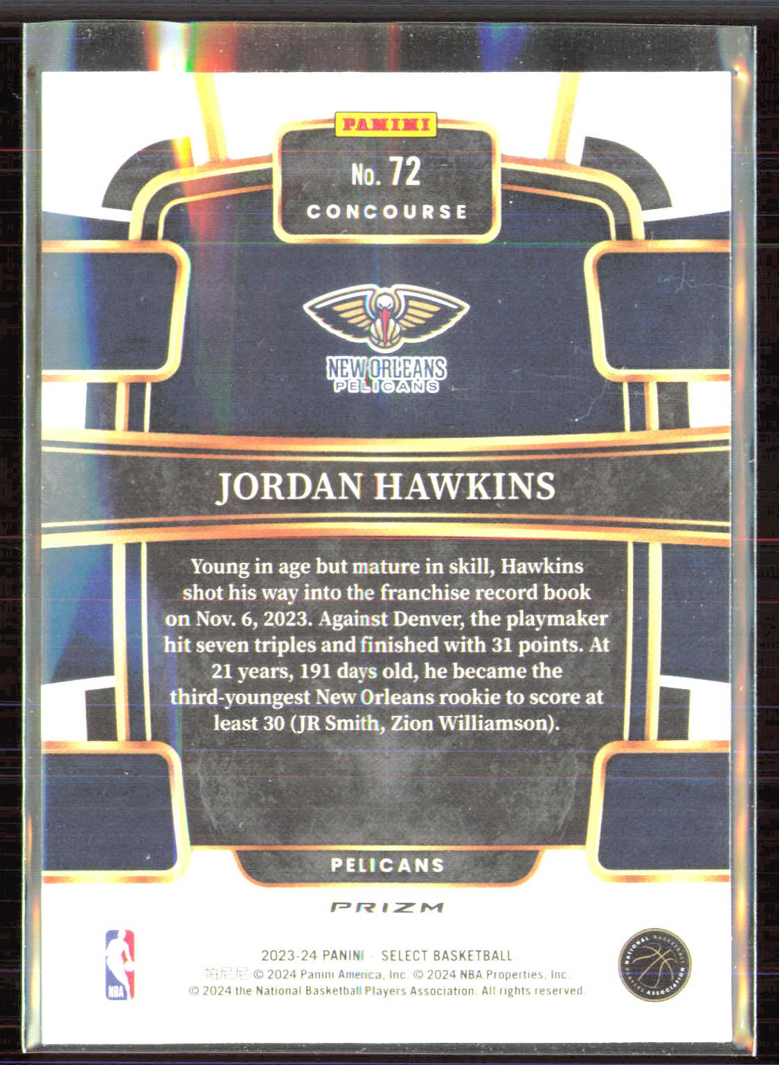 2023-24 Panini Select #72 Jordan Hawkins Blue (Retail Base) thumbnail 2